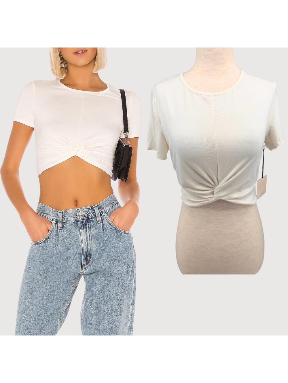 Superdown Camille Twist Front Crop Top NWT Cream S